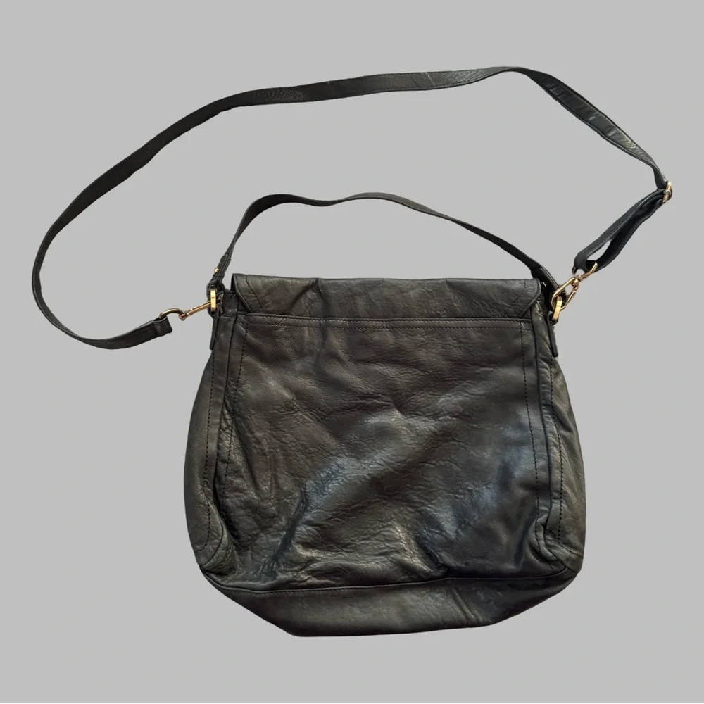 TORY BURCH Distressed Black Leather Crossbody Bag